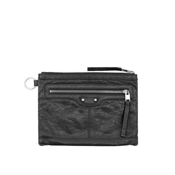 Balenciaga Handbags - Motor City Classic Clip Leather Clutch Pouch Small Black